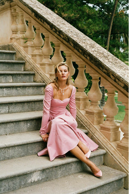 Nana Jacqueline Bernadette Dress: Pink Midi Dress for Garden Party Pink