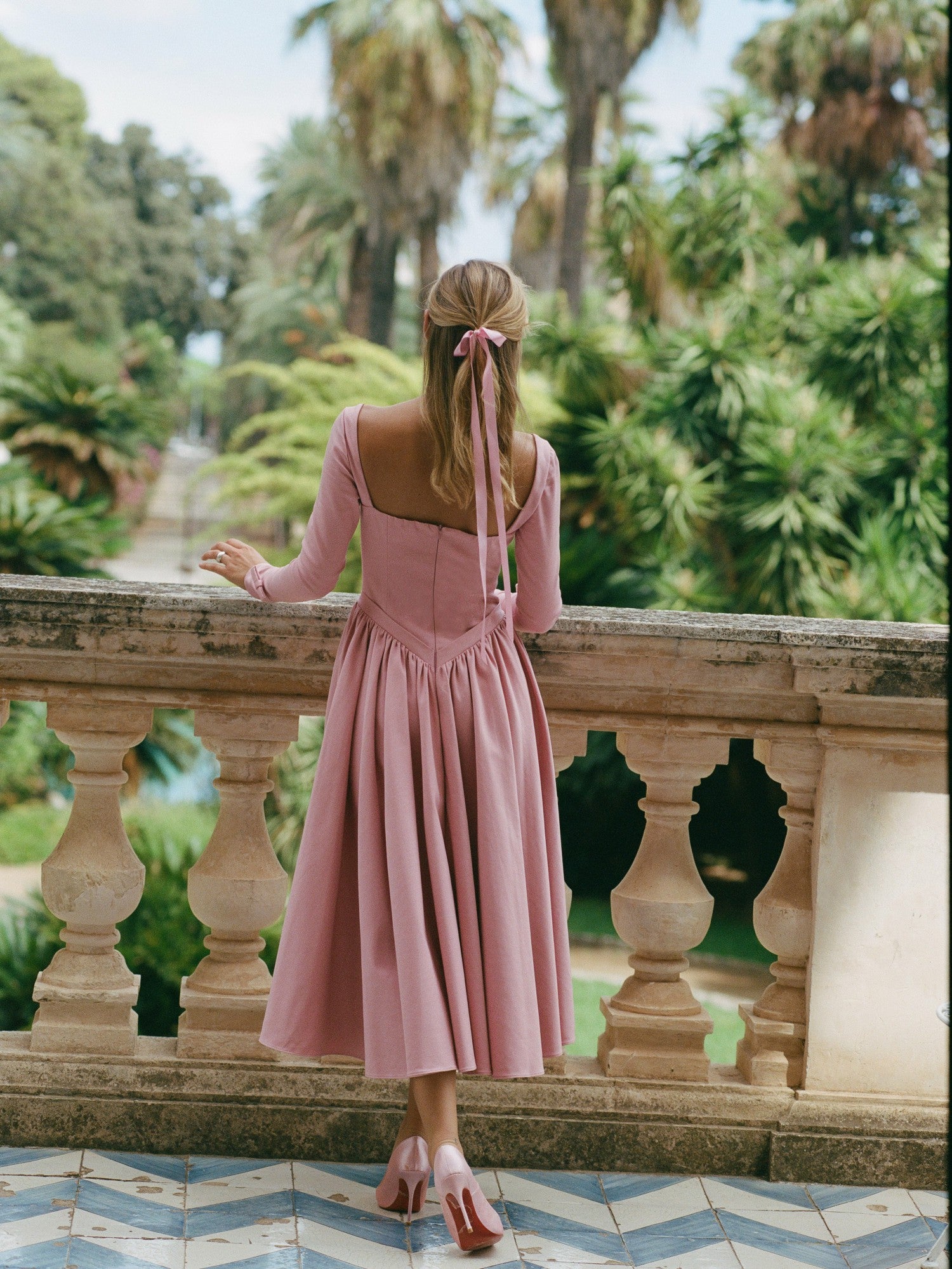 Nana Jacqueline Bernadette Dress: Pink Midi Dress for Garden Party Pink