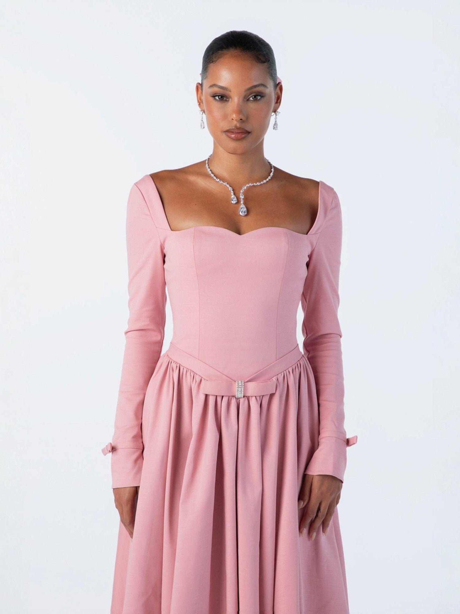 Nana Jacqueline Bernadette Dress: Pink Midi Dress for Garden Party Pink
