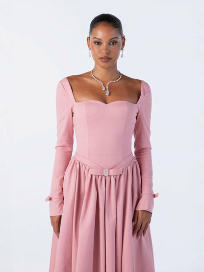 Nana Jacqueline Bernadette Dress: Pink Midi Dress for Garden Party Pink
