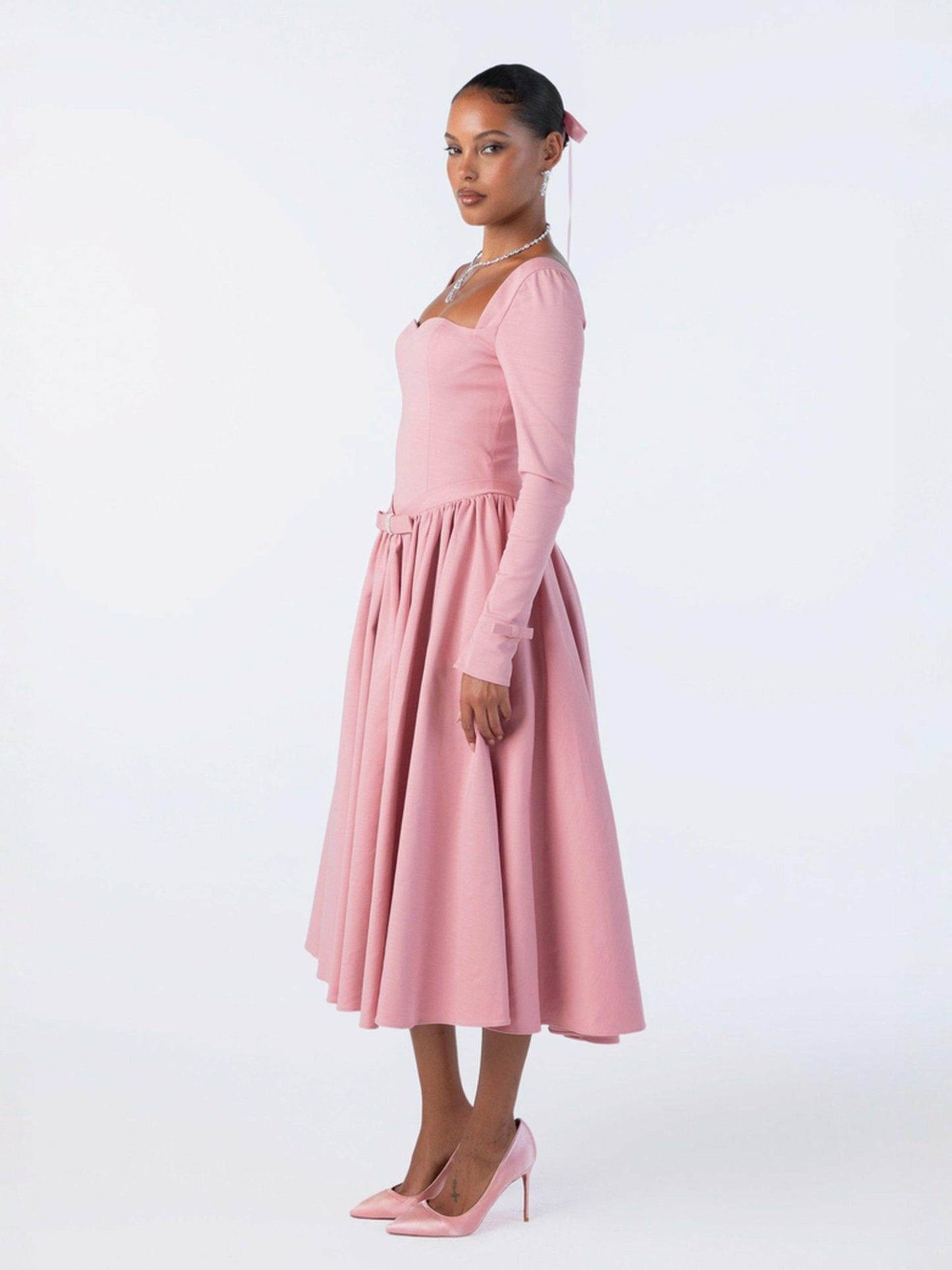 Nana Jacqueline Bernadette Dress: Pink Midi Dress for Garden Party Pink