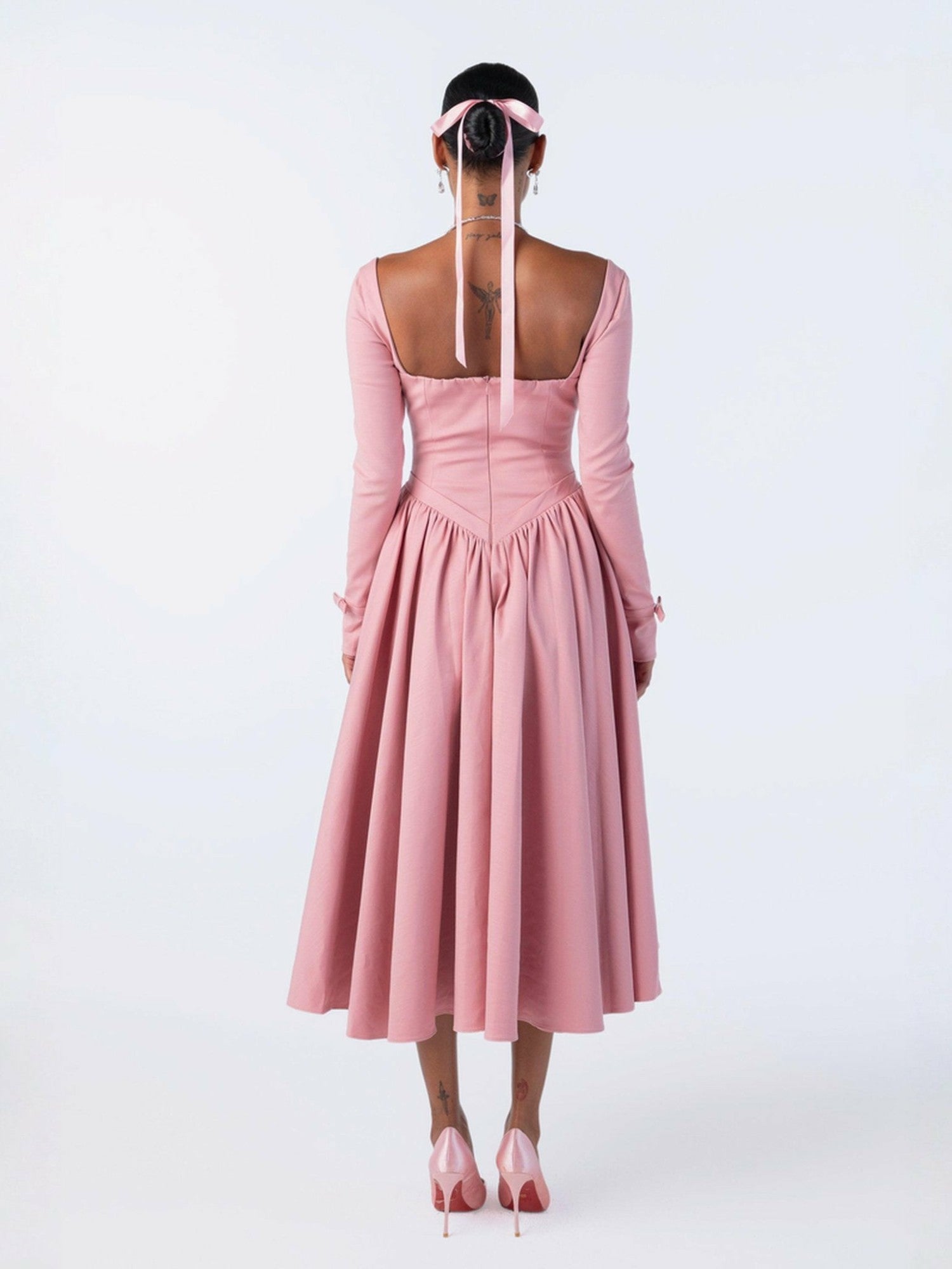 Nana Jacqueline Bernadette Dress: Pink Midi Dress for Garden Party Pink
