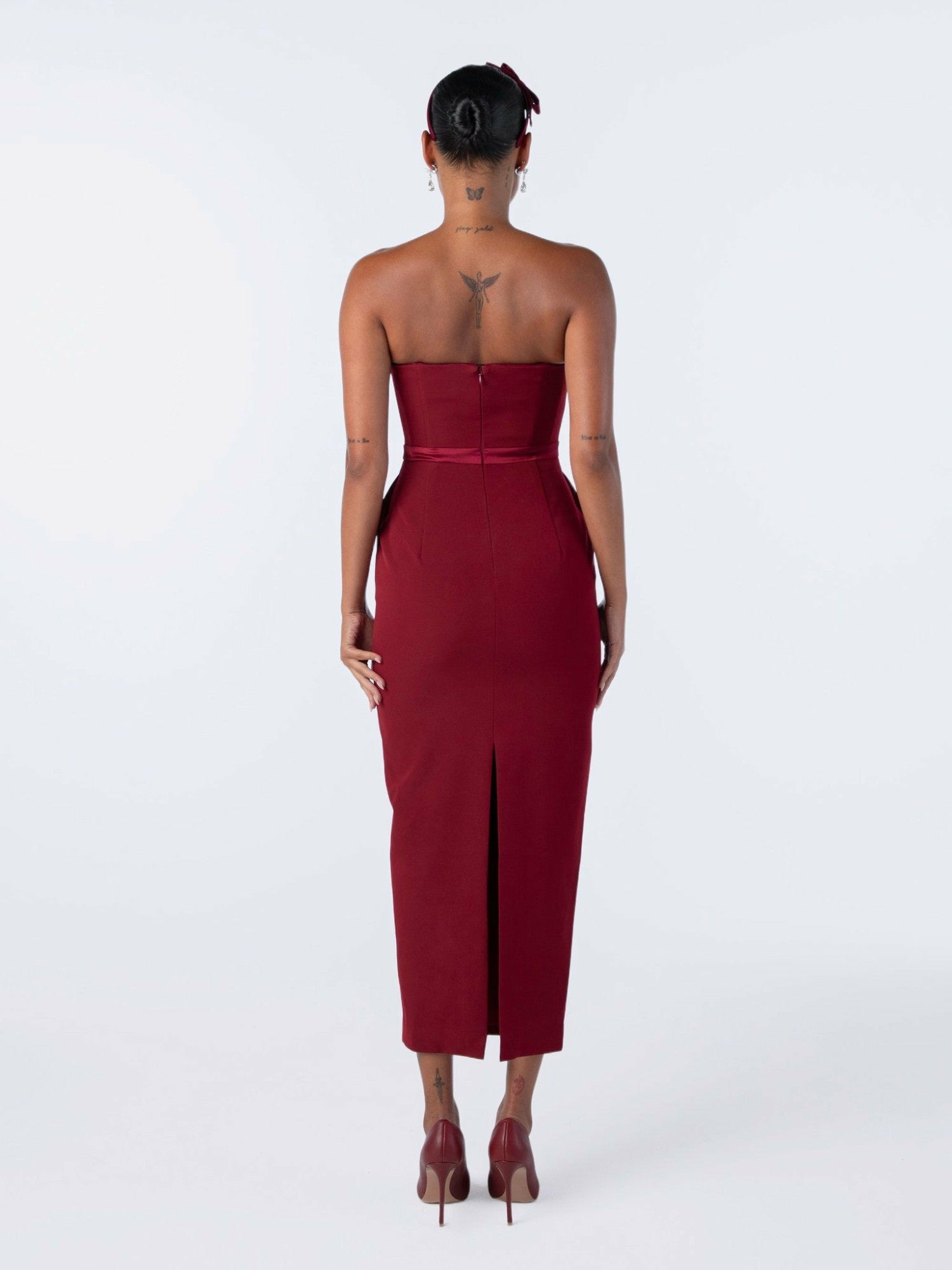 Nana Jacqueline Demi Bow Dress: Red Midi Dress for Cocktail Party Red