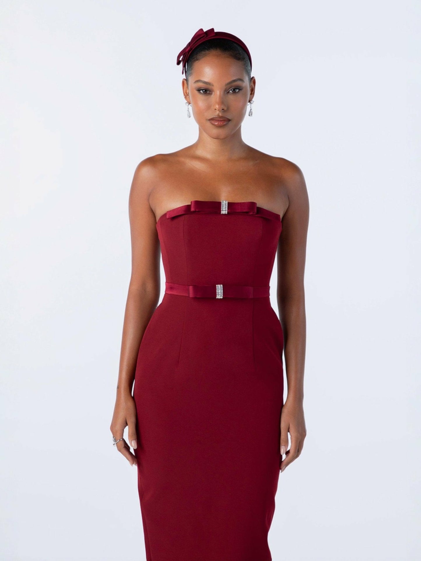 Nana Jacqueline Demi Bow Dress: Red Midi Dress for Cocktail Party Red