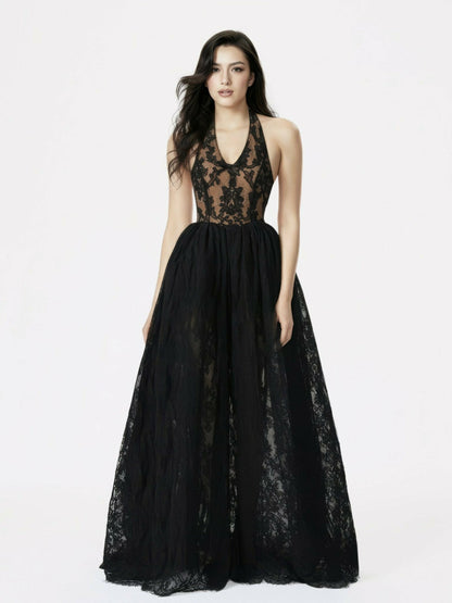 Nana Jacqueline Mirelle Lace Maxi Dress: Black Maxi Dress for Formal Wedding Guest Black