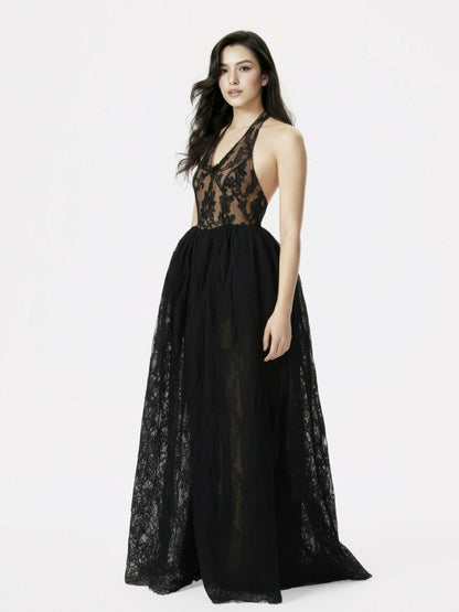 Nana Jacqueline Mirelle Lace Maxi Dress: Black Maxi Dress for Formal Wedding Guest Black