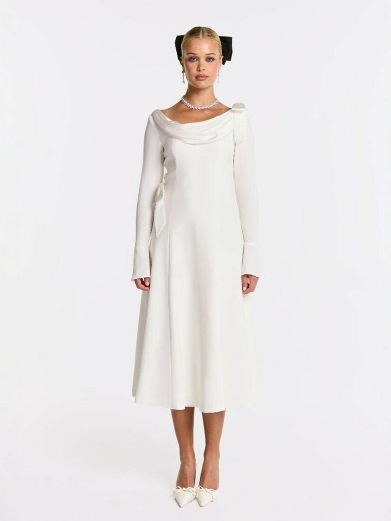 Nana Jacqueline Giselle Dress: White Midi Dress for Bridal Shower White