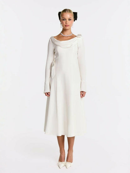 Nana Jacqueline Giselle Dress: White Midi Dress for Bridal Shower White