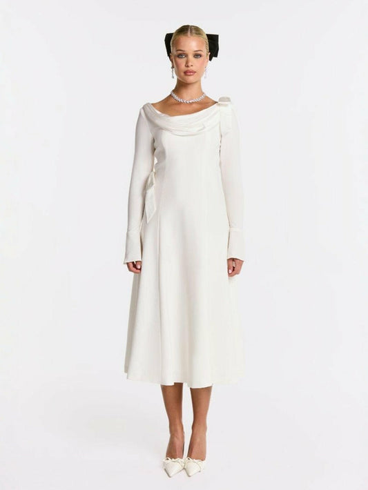 Nana Jacqueline Giselle Dress: White Midi Dress for Bridal Shower White