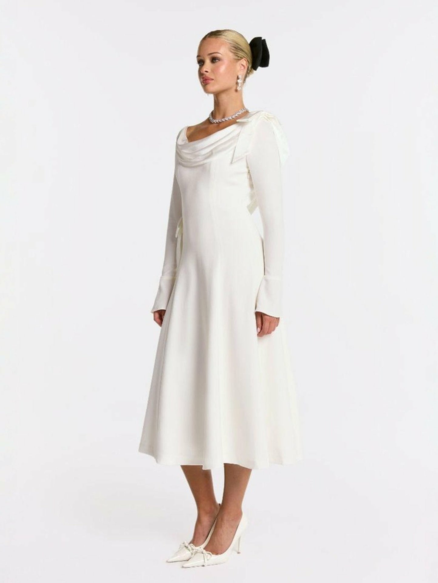 Nana Jacqueline Giselle Dress: White Midi Dress for Bridal Shower White