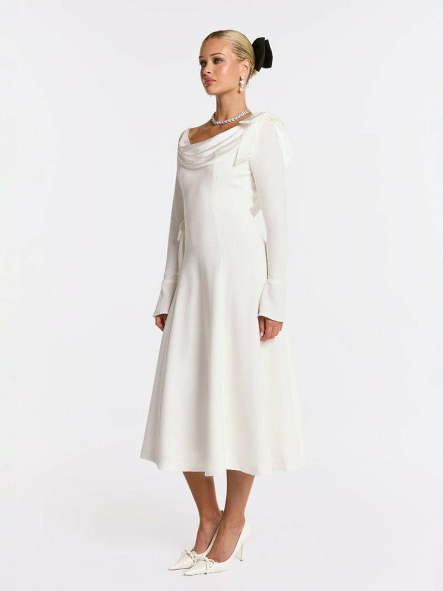Nana Jacqueline Giselle Dress: White Midi Dress for Bridal Shower White