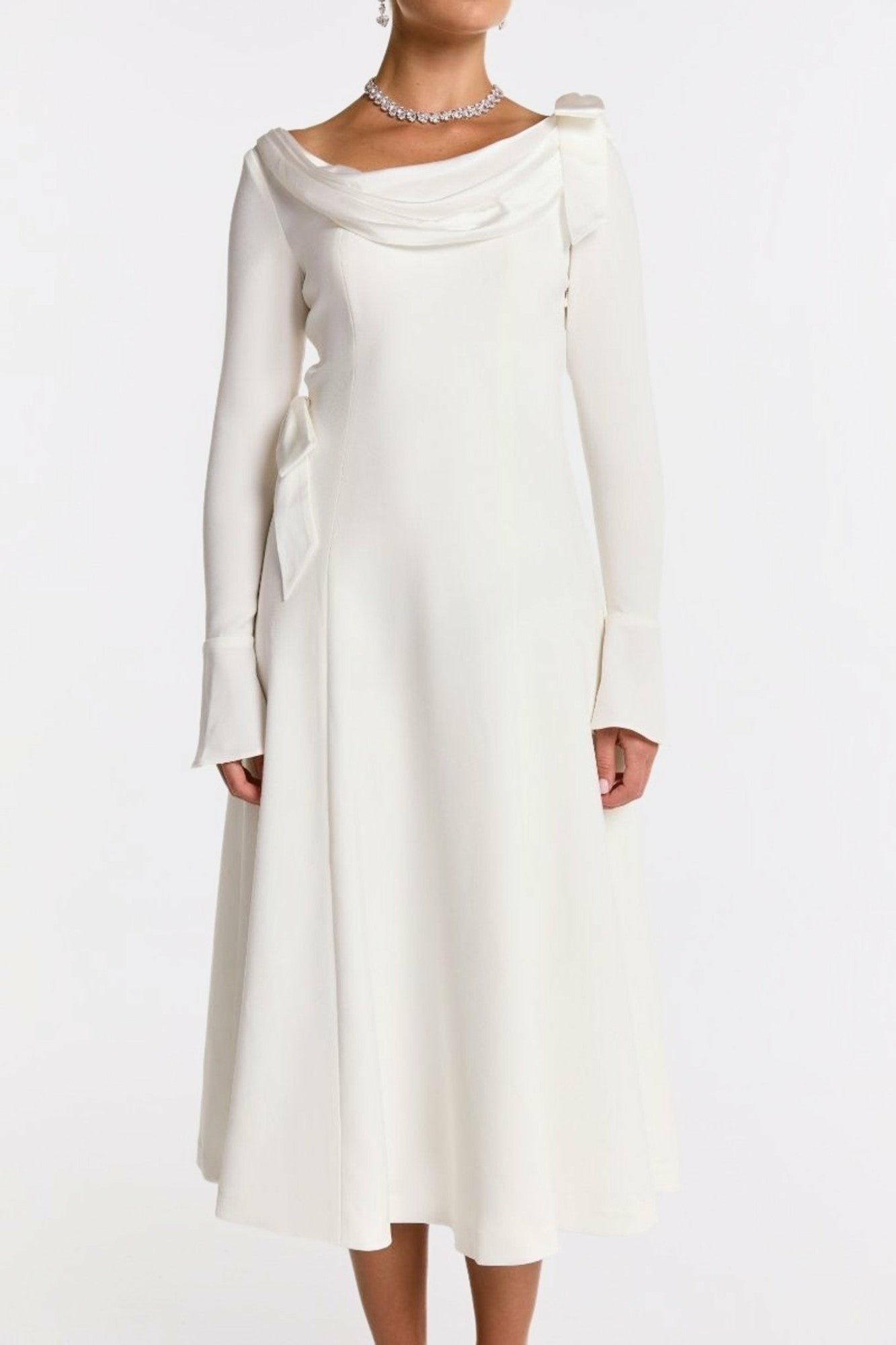 Nana Jacqueline Giselle Dress: White Midi Dress for Bridal Shower White