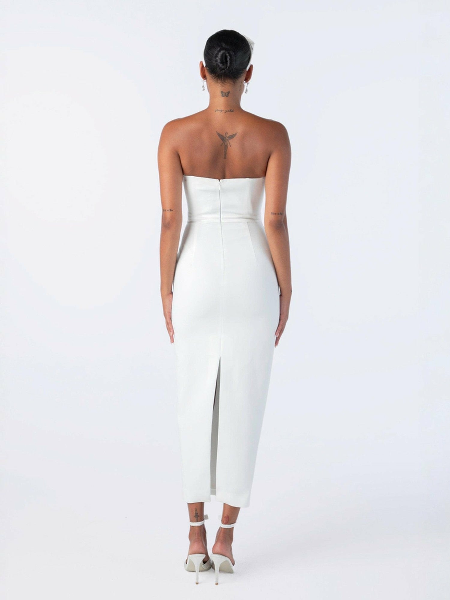 Nana Jacqueline Demi Bow Dress: White Midi Dress for Bridal Shower White