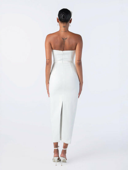 Nana Jacqueline Demi Bow Dress: White Midi Dress for Bridal Shower White