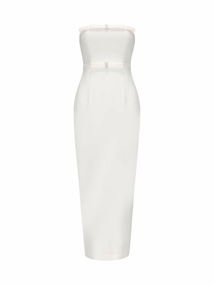 Nana Jacqueline Demi Bow Dress: White Midi Dress for Bridal Shower White