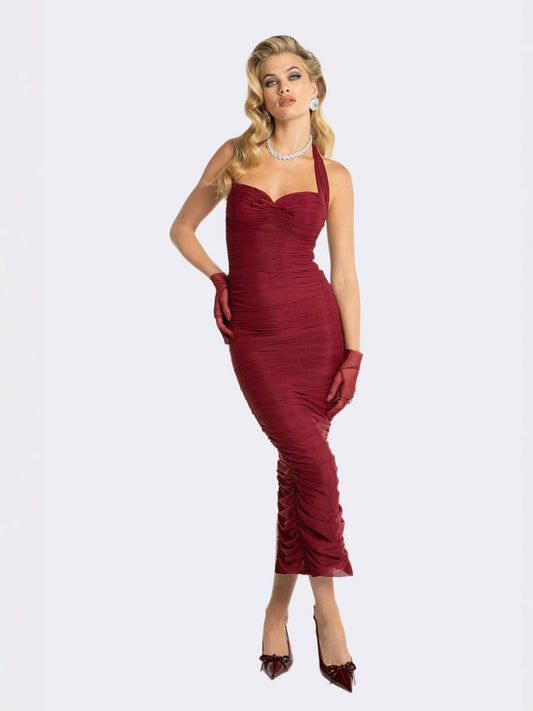 Nana Jacqueline Francesca Dress: Red Midi Dress for Cocktail Party Red