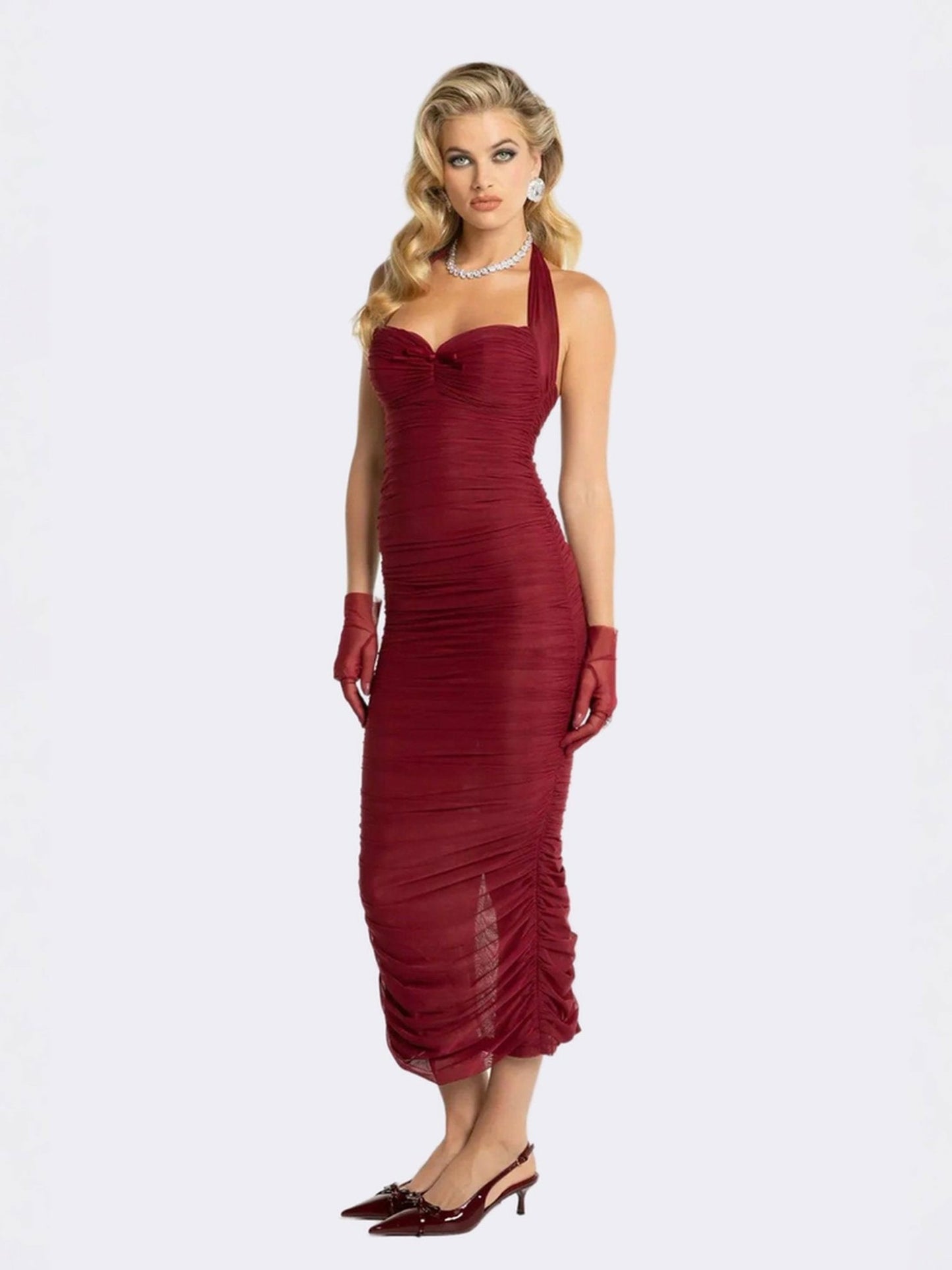 Nana Jacqueline Francesca Dress: Red Midi Dress for Cocktail Party Red