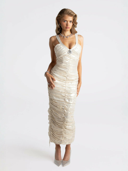 Nana Jacqueline Adele Diamond Dress: Gold Midi Dress for Cocktail Party Gold
