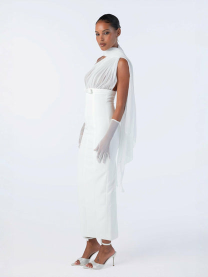 Nana Jacqueline Camella Dress: White Midi Dress for Rehearsal Dinner White