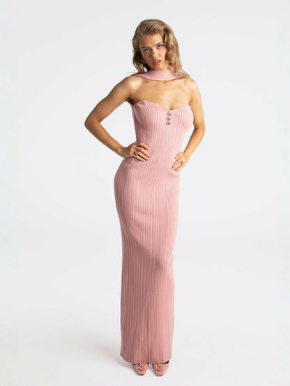 Nana Jacqueline Estelle Knit Dress: Pink Maxi Dress for Date Night Pink