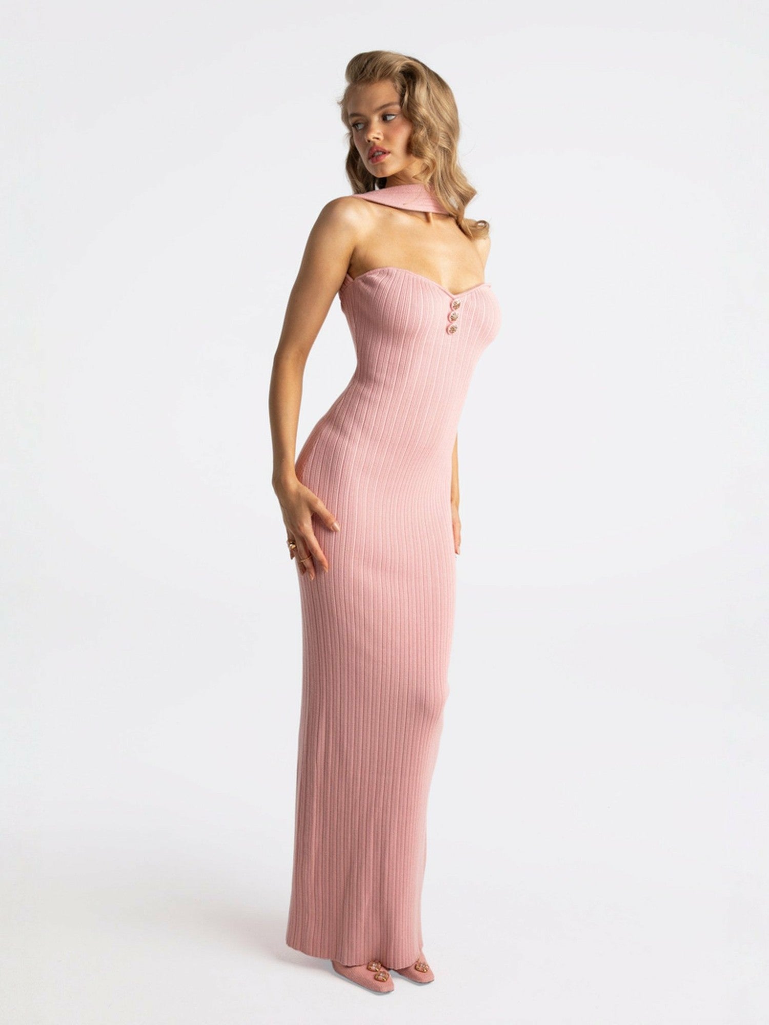 Nana Jacqueline Estelle Knit Dress: Pink Maxi Dress for Date Night Pink