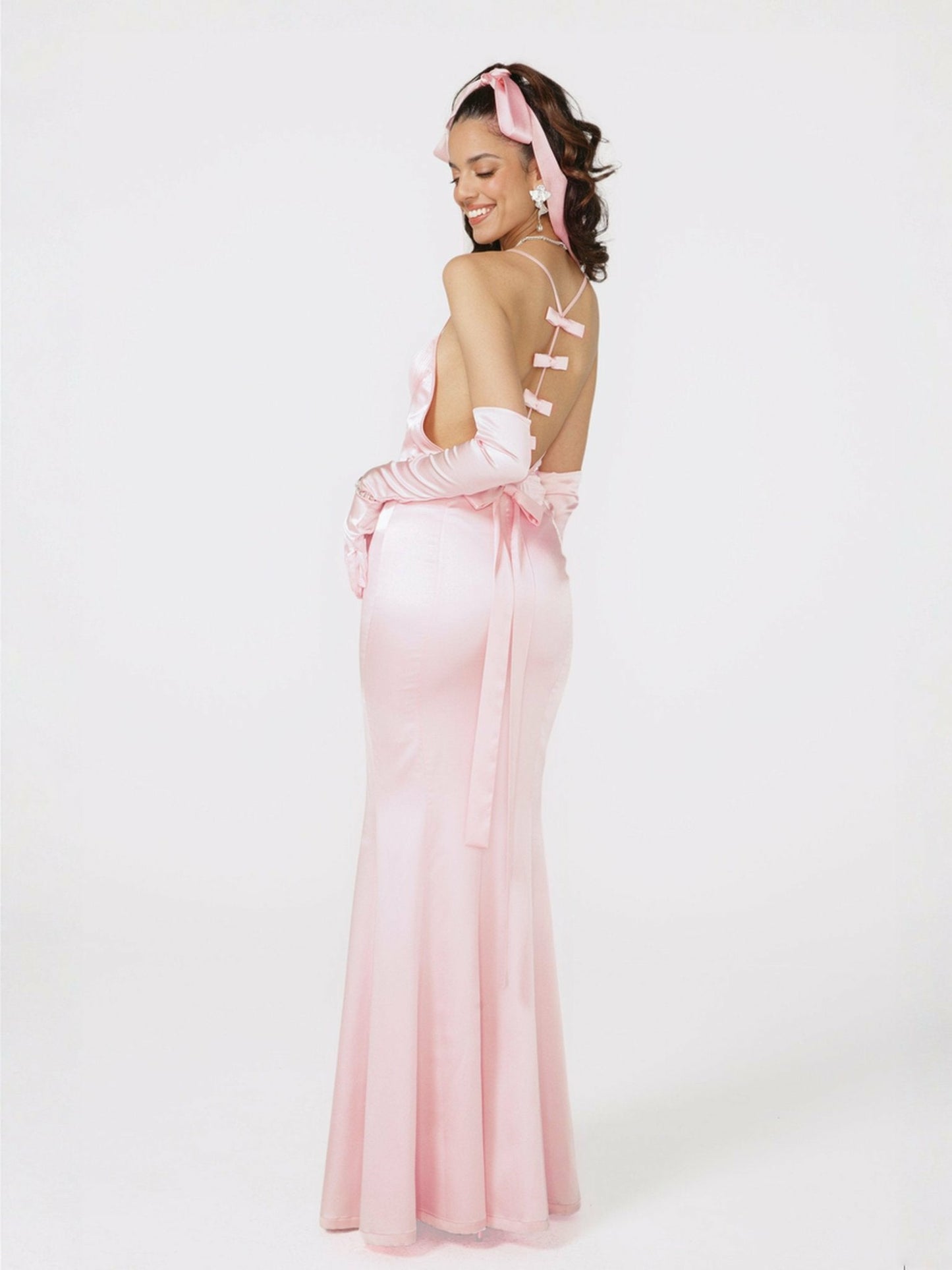 Nana Jacqueline Angelique Bow Dress: Pink Maxi Dress for Formal Wedding Guest Pink