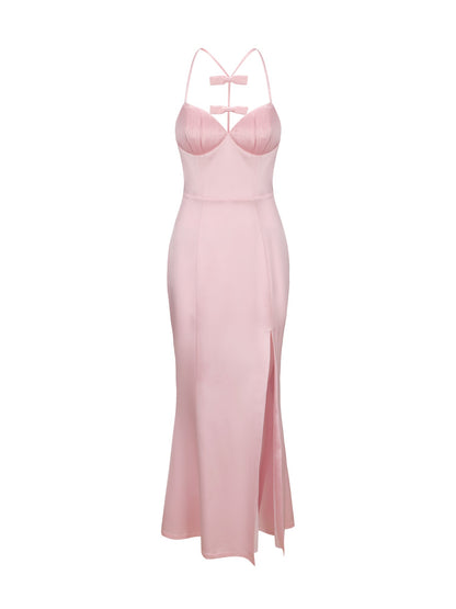 Nana Jacqueline Angelique Bow Dress: Pink Maxi Dress for Formal Wedding Guest Pink