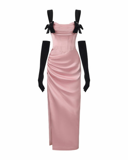 Nana Jacqueline Grace Bow Maxi Dress: Pink Maxi Dress for Formal Wedding Guest Pink