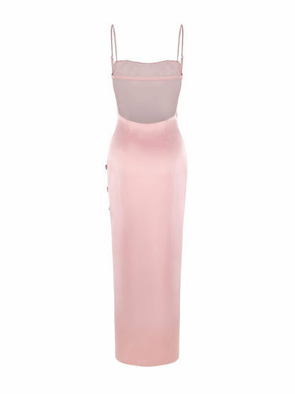 Nana Jacqueline Amy Satin Dress: Pink Maxi Dress for Formal Wedding Guest Pink