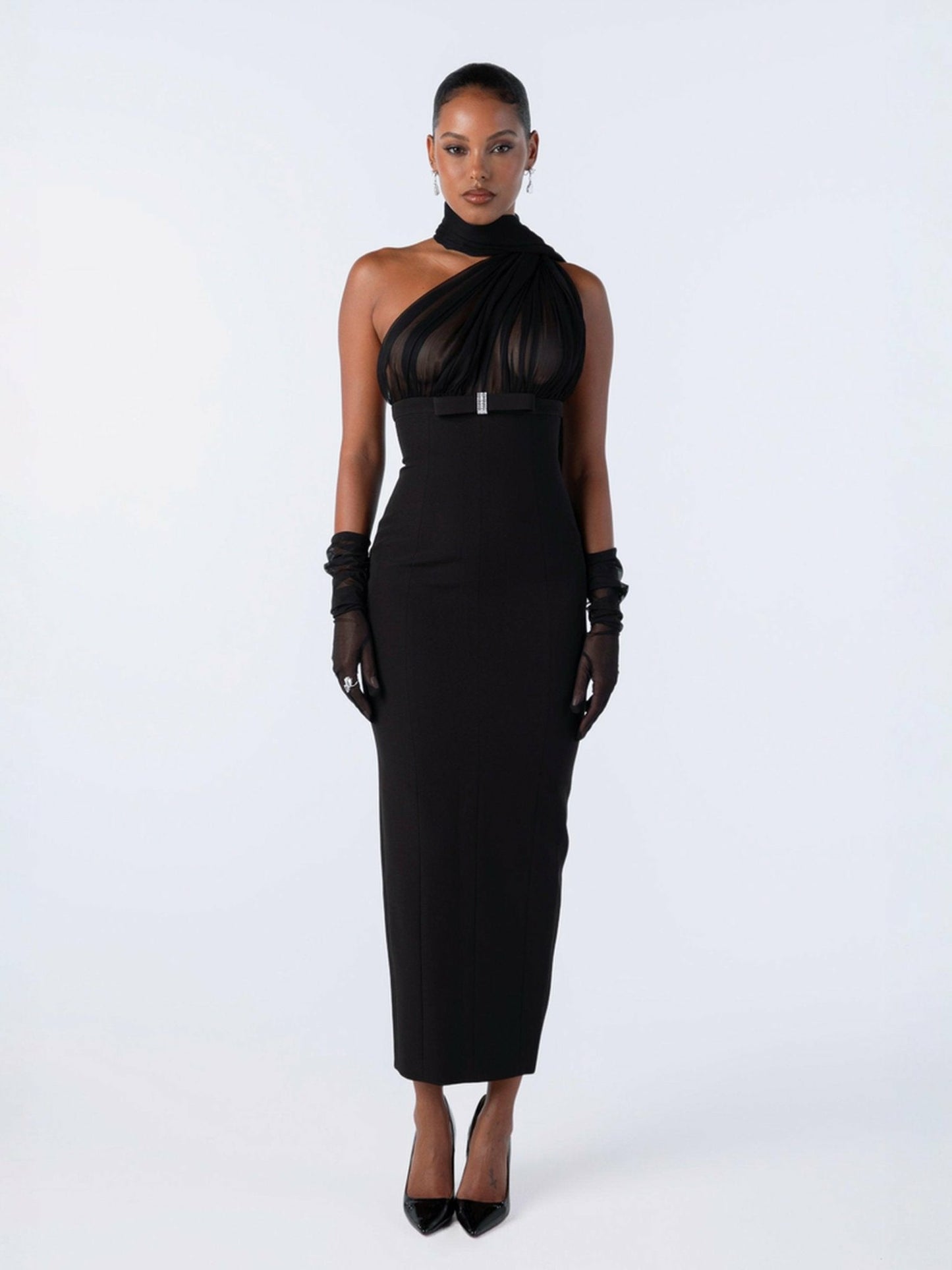 Nana Jacqueline Camella Dress: Black Midi Dress for Cocktail Party Black