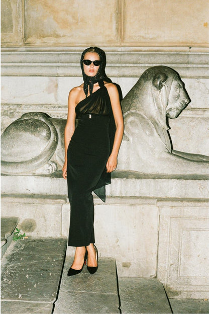 Nana Jacqueline Camella Dress: Black Midi Dress for Cocktail Party Black