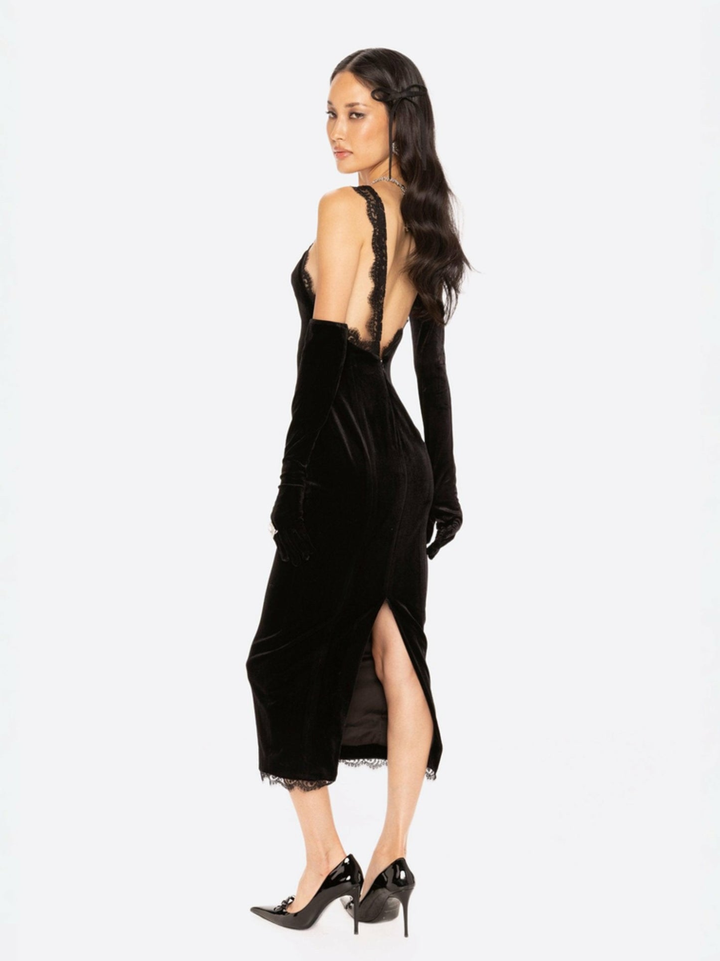 Nana Jacqueline Angelica Velvet Maxi Dress: Black Maxi Dress for Cocktail Party Black