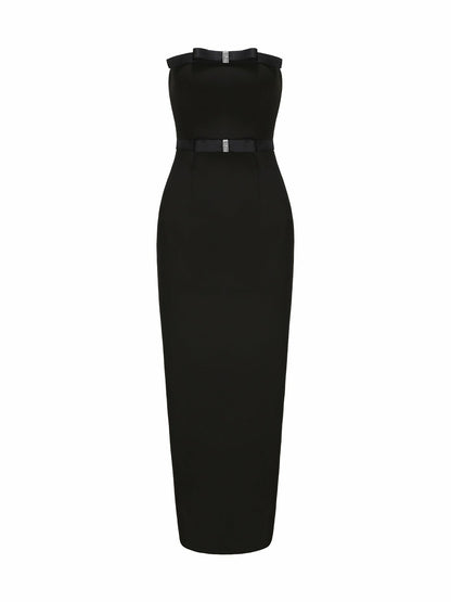 Nana Jacqueline Demi Bow Dress: Black Midi Dress for Cocktail Party Black