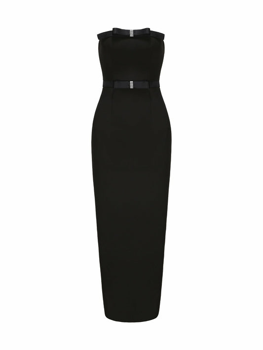 Nana Jacqueline Demi Bow Dress: Black Midi Dress for Cocktail Party Black