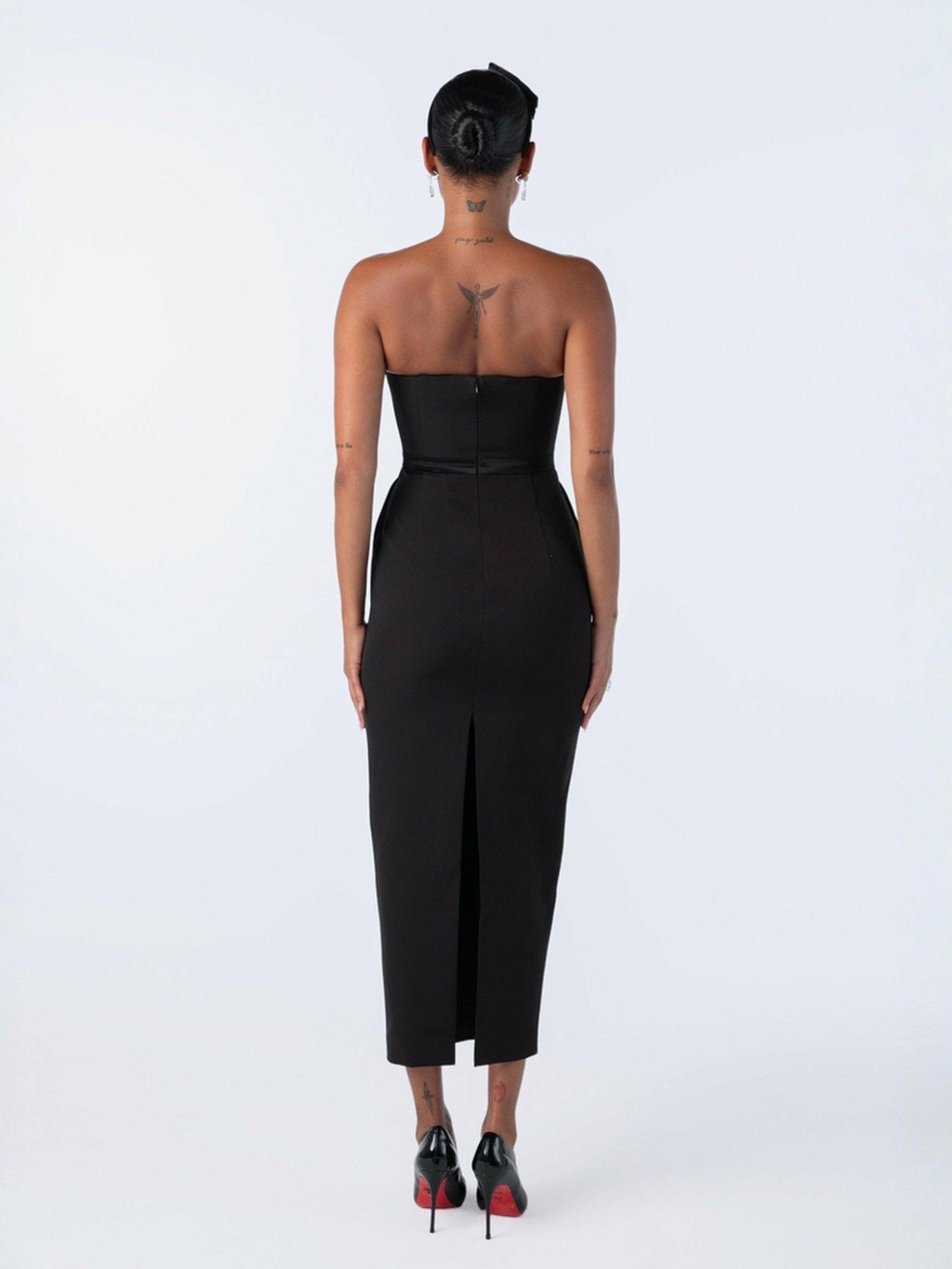 Nana Jacqueline Demi Bow Dress: Black Midi Dress for Cocktail Party Black