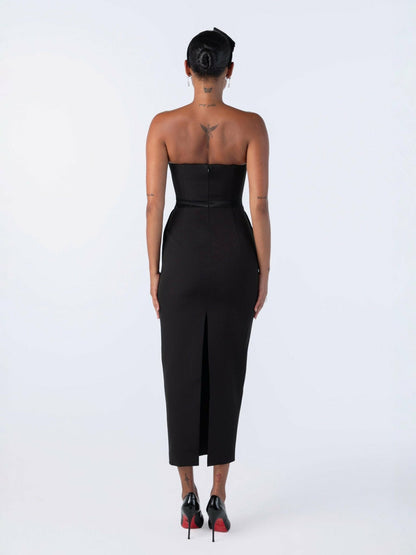 Nana Jacqueline Demi Bow Dress: Black Midi Dress for Cocktail Party Black