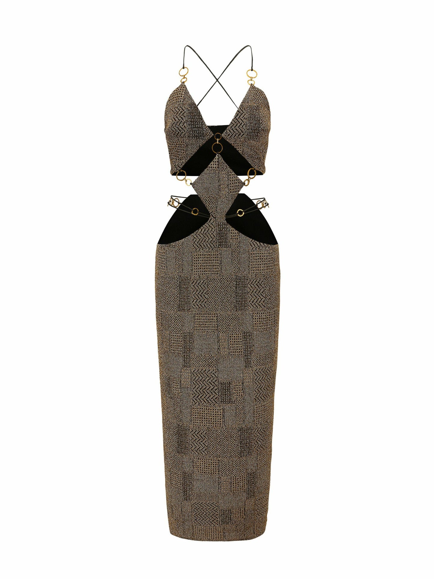 Nana Jacqueline Omaira Dress: Gold Midi Dress for Cocktail Party Gold