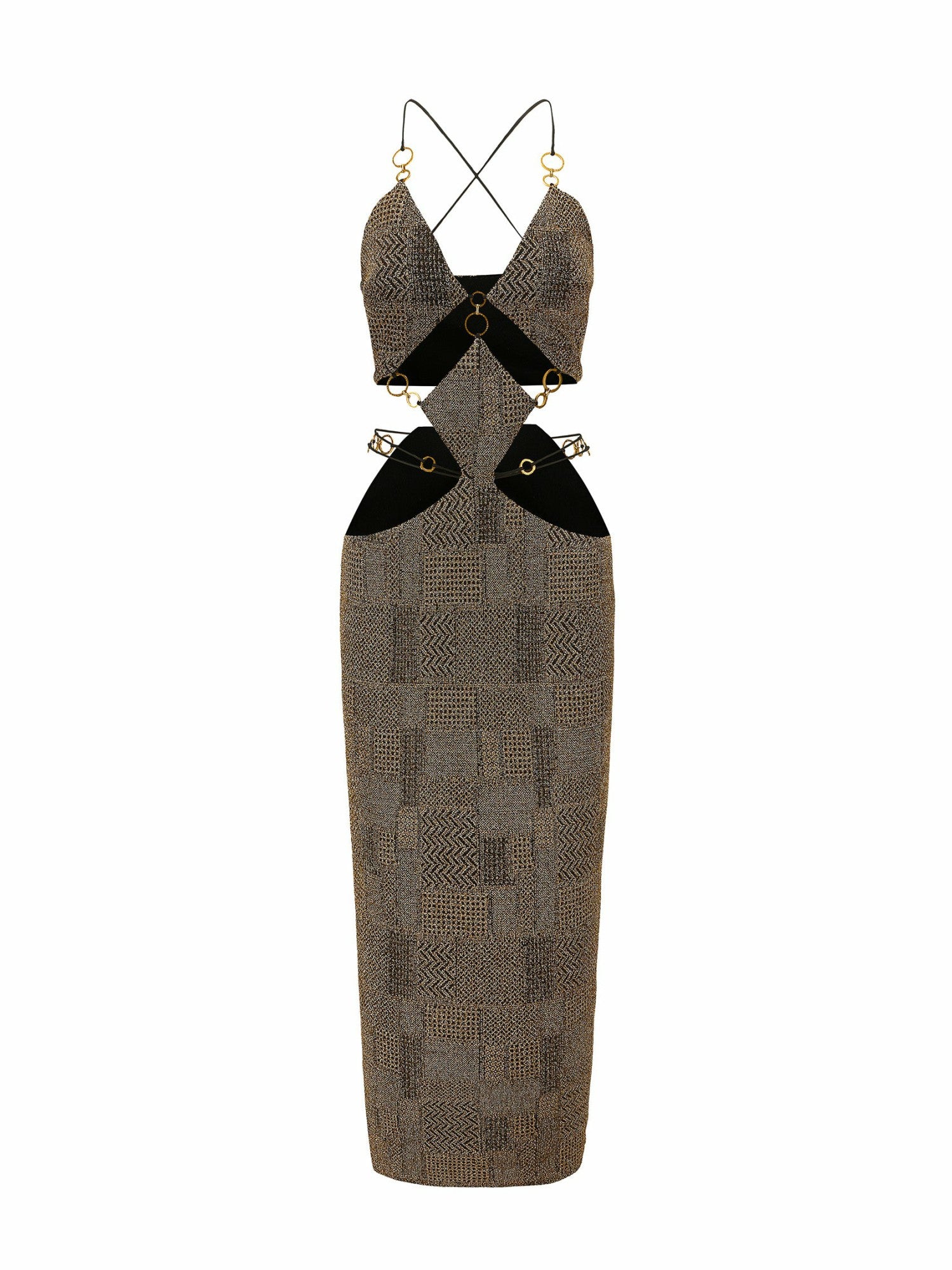 Nana Jacqueline Omaira Dress: Gold Midi Dress for Cocktail Party Gold
