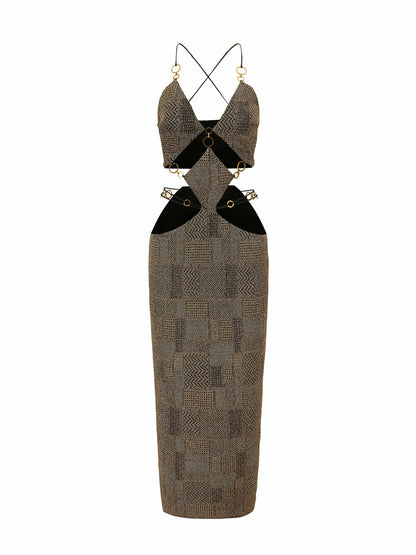 Nana Jacqueline Omaira Dress: Gold Midi Dress for Cocktail Party Gold