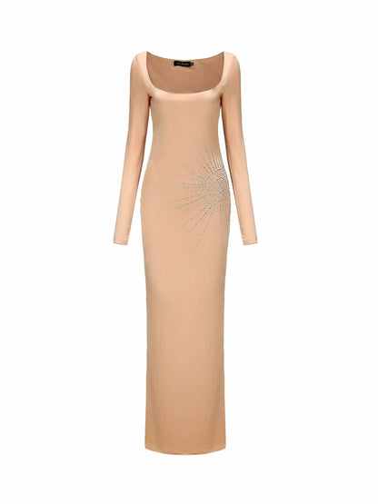 Nana Jacqueline Courtney Dress: Nude Maxi Dress for Formal Wedding Guest Nude