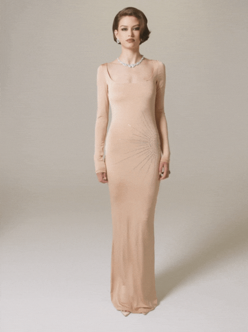 Nana Jacqueline Courtney Dress: Nude Maxi Dress for Formal Wedding Guest Nude