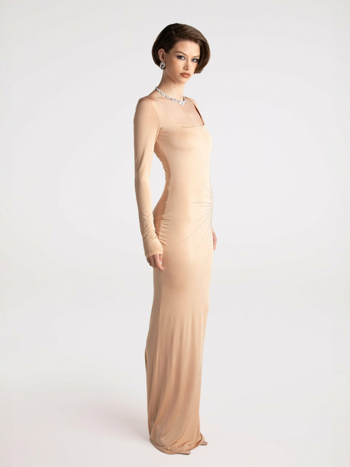 Nana Jacqueline Courtney Dress: Nude Maxi Dress for Formal Wedding Guest Nude