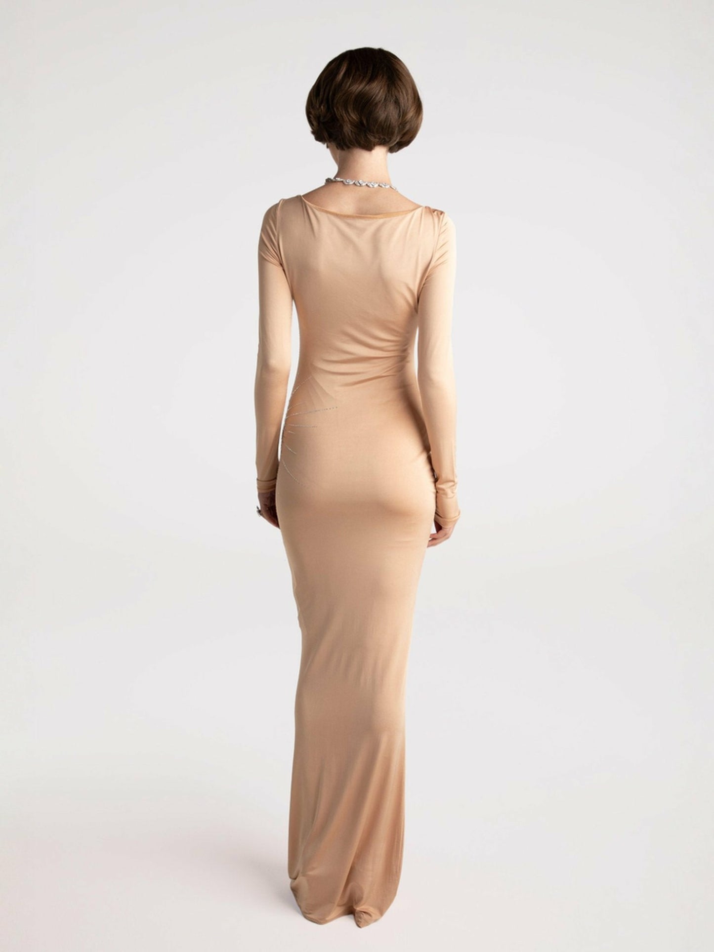 Nana Jacqueline Courtney Dress: Nude Maxi Dress for Formal Wedding Guest Nude