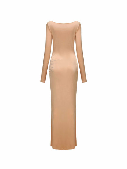 Nana Jacqueline Courtney Dress: Nude Maxi Dress for Formal Wedding Guest Nude