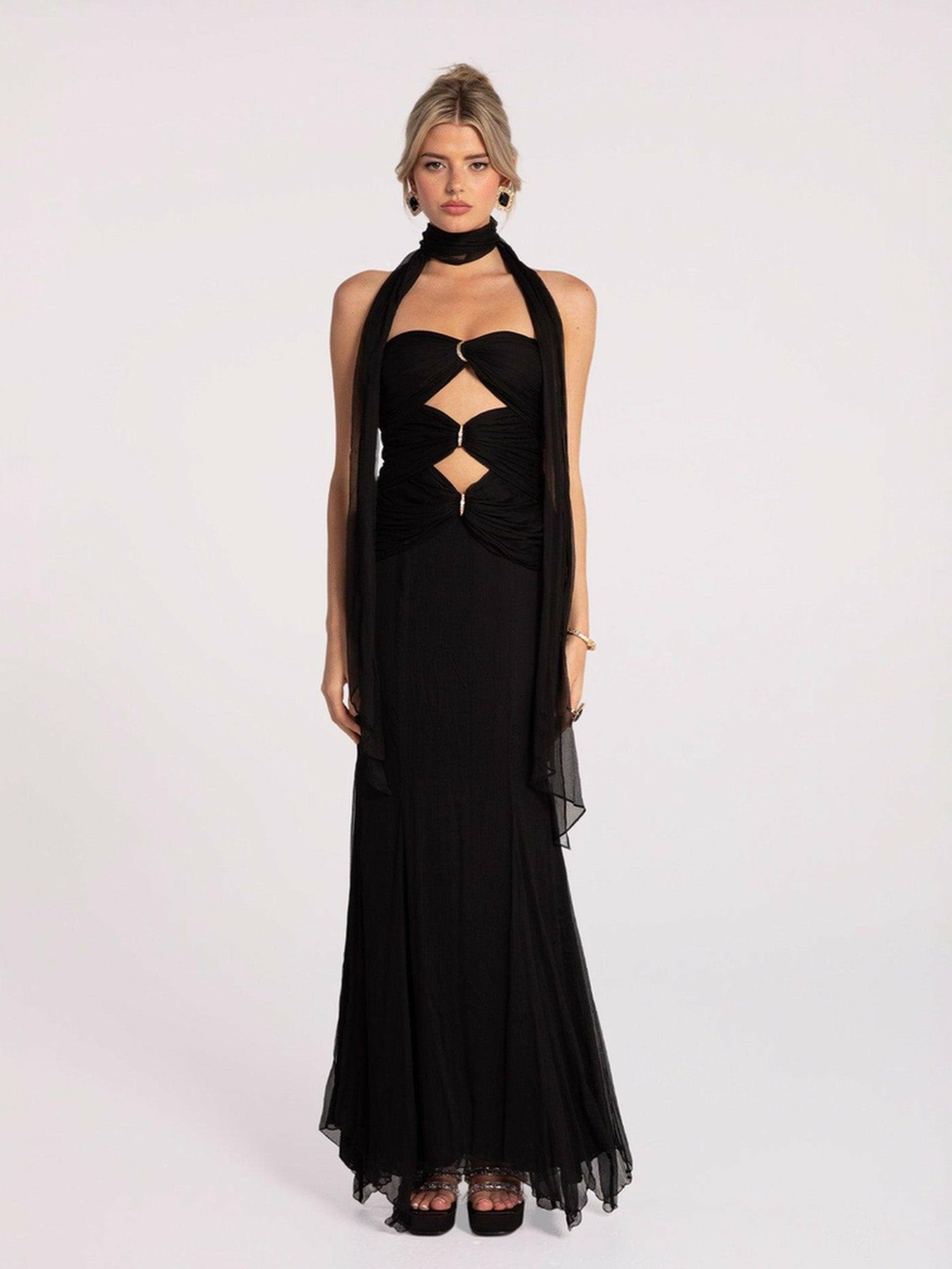 Nana Jacqueline Cassandra Dress: Black Maxi Dress for Formal Wedding Guest Black