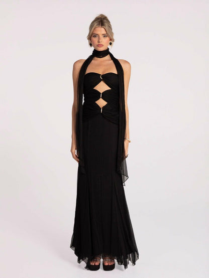 Nana Jacqueline Cassandra Dress: Black Maxi Dress for Formal Wedding Guest Black