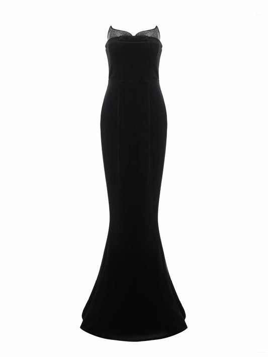 Nana Jacqueline Juliana Velvet Dress: Black Maxi Dress for Formal Event Black