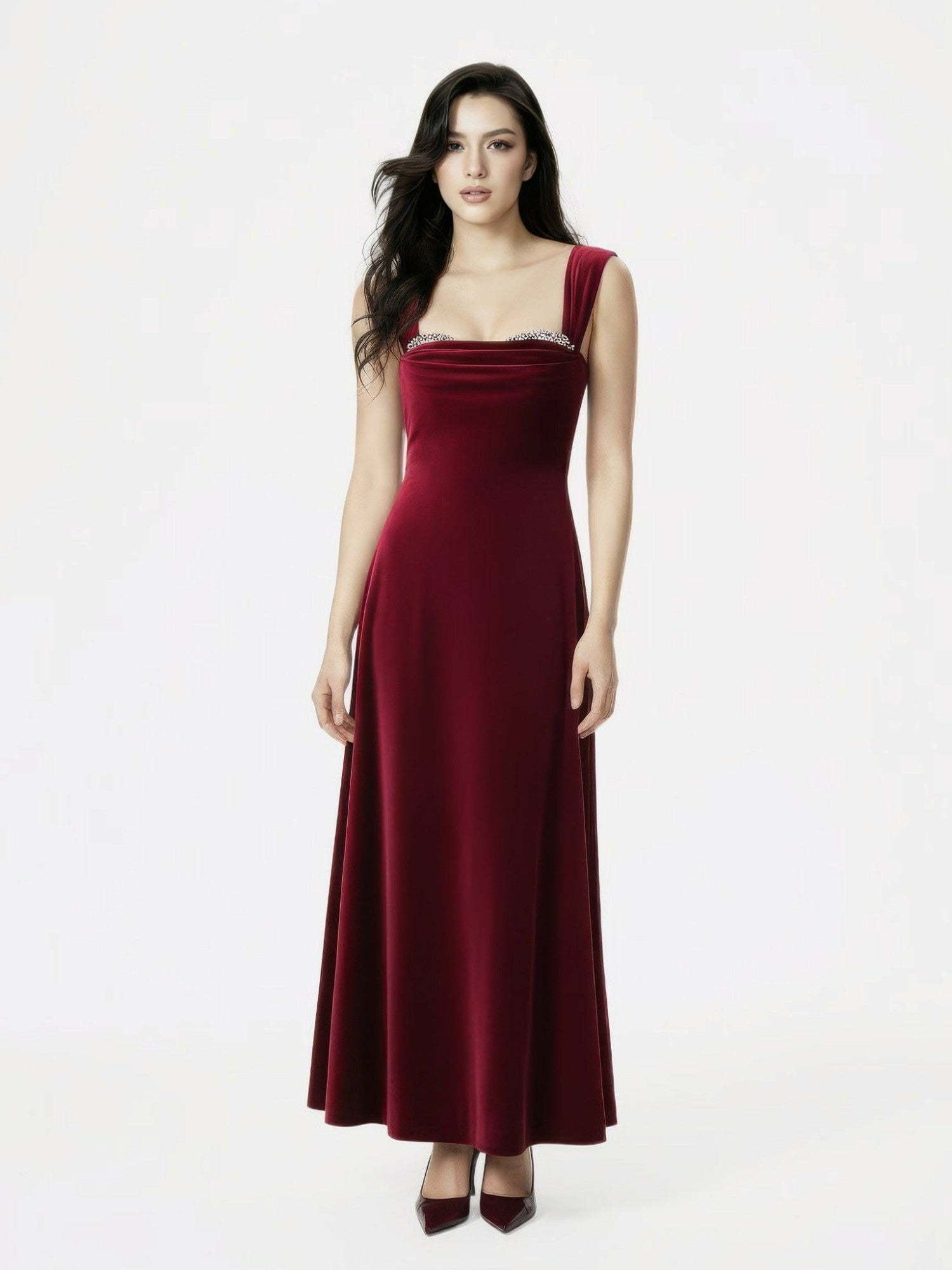 Nana Jacqueline Belle Velvet Maxi Dress: Red Maxi Dress for Formal Wedding Guest Red