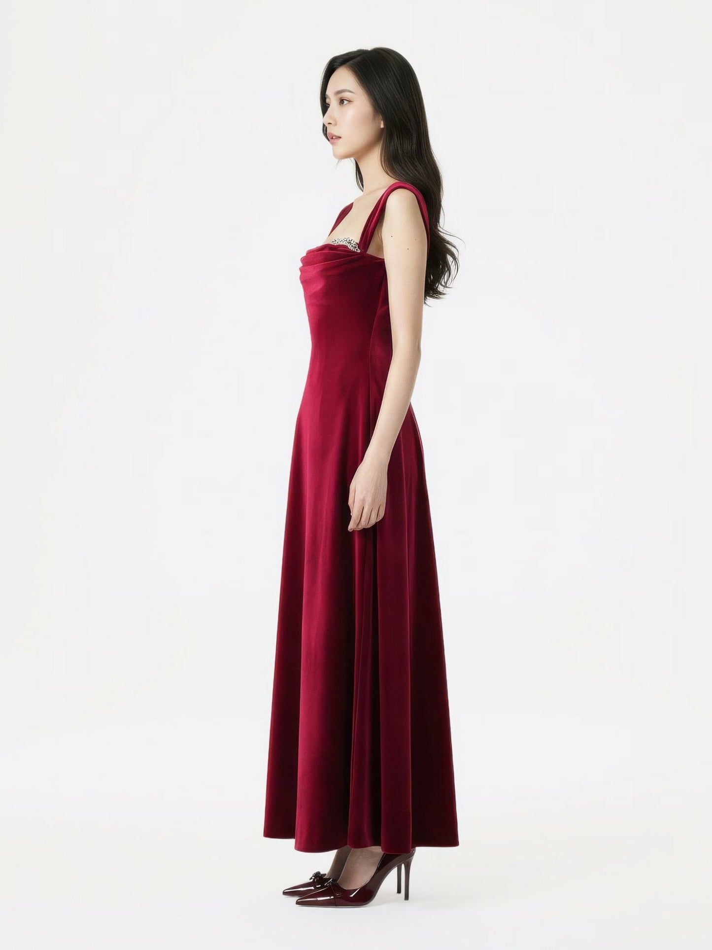 Nana Jacqueline Belle Velvet Maxi Dress: Red Maxi Dress for Formal Wedding Guest Red