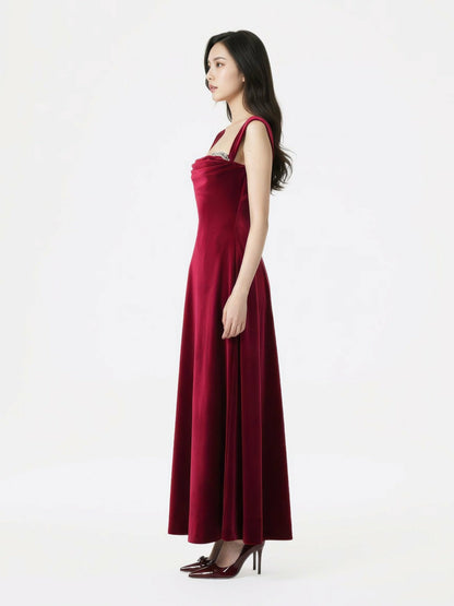 Nana Jacqueline Belle Velvet Maxi Dress: Red Maxi Dress for Formal Wedding Guest Red